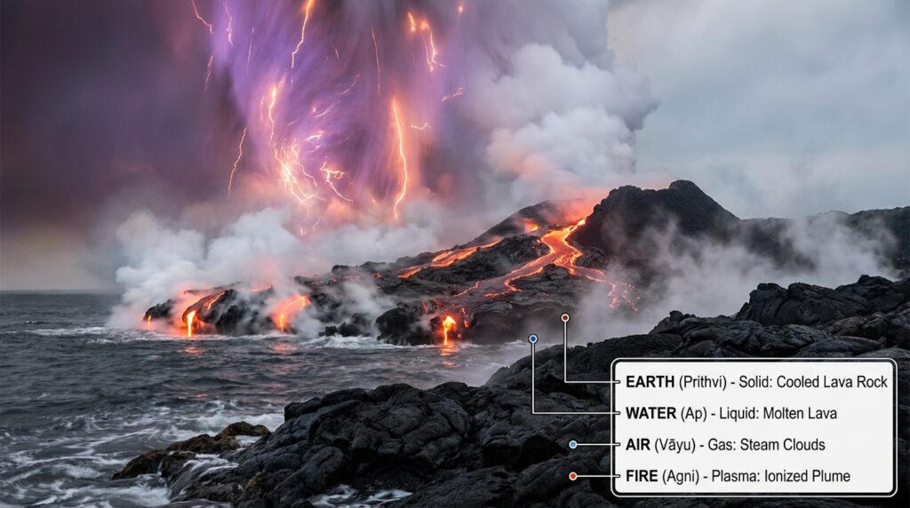 Earth as Solid Lava - Water as Liquid Lava - Air as Steam Clouds - Fire as Flames