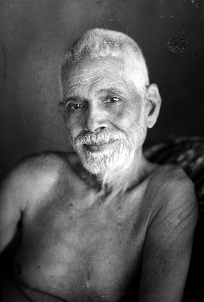 Black-and-white portrait of Ramana Maharshi by G. G. Welling, 1948.