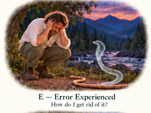 If You Are Already Whole, Why Practise? E — Error Experienced: How do I get rid of it? The distressed man holds his head beside the apparent snake.